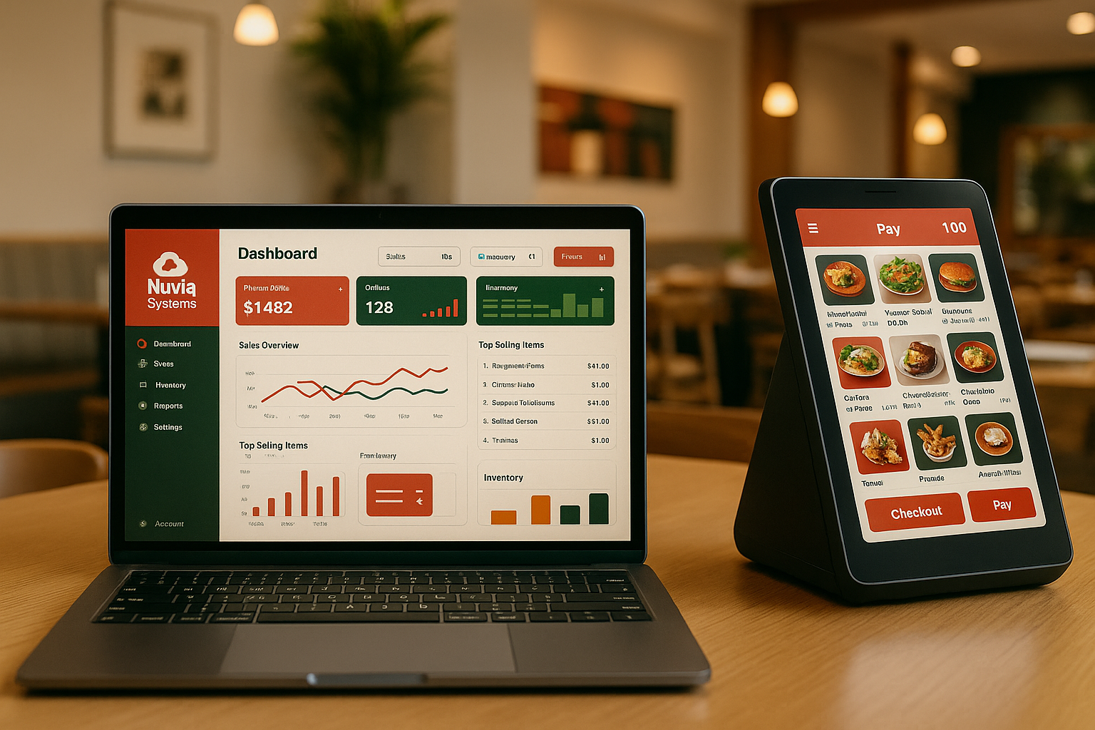 Vista del ecosistema Nuvia: dashboard y POS